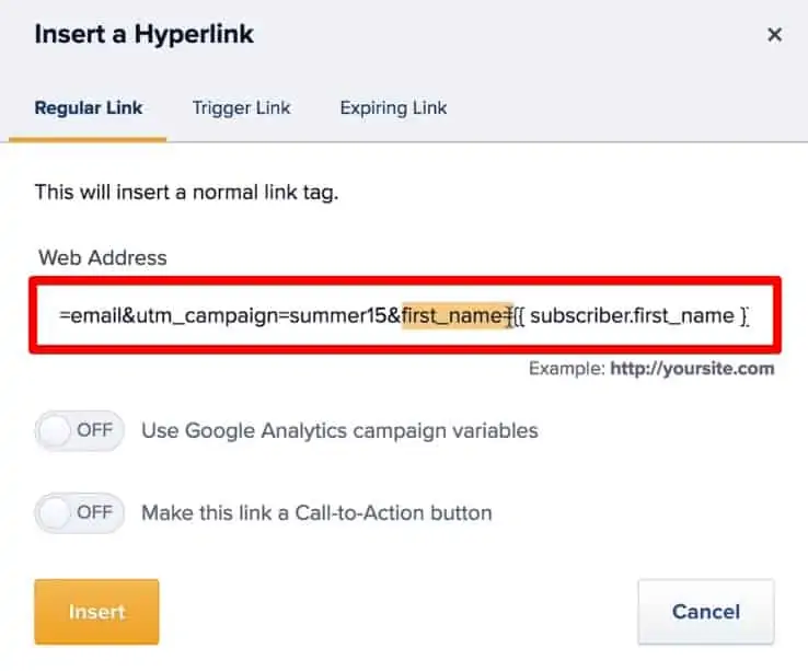 Adding the first name variable as a query parameter in the URL