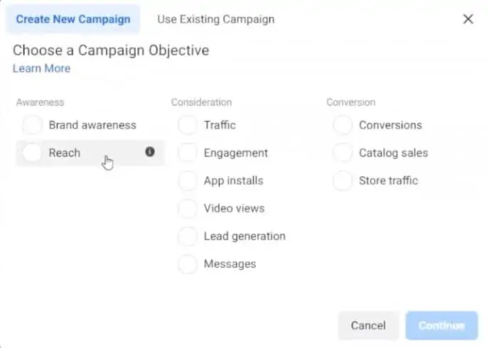 Choosing a Campaign Objective in Facebook Ads Manager