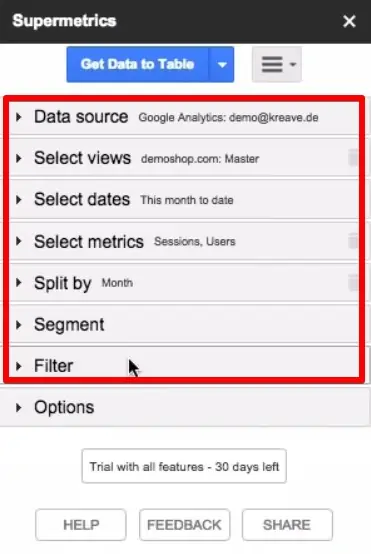 Collecting data from Google Analytics using Supermetrics