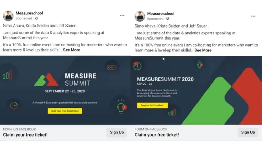 Comparing two ads in an ad set for impressions in a Facebook Ad campaign