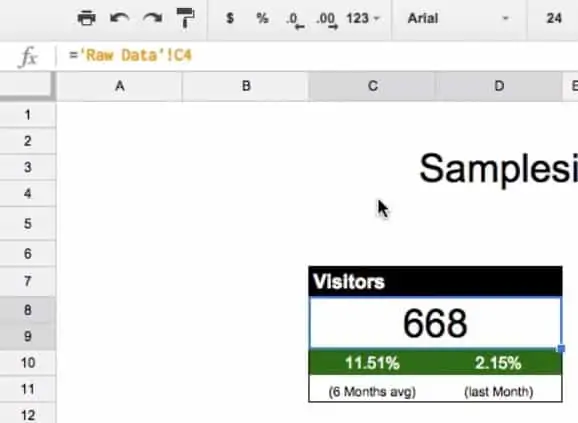 Connecting the data from raw data sheet to the dashboard on Google Sheets