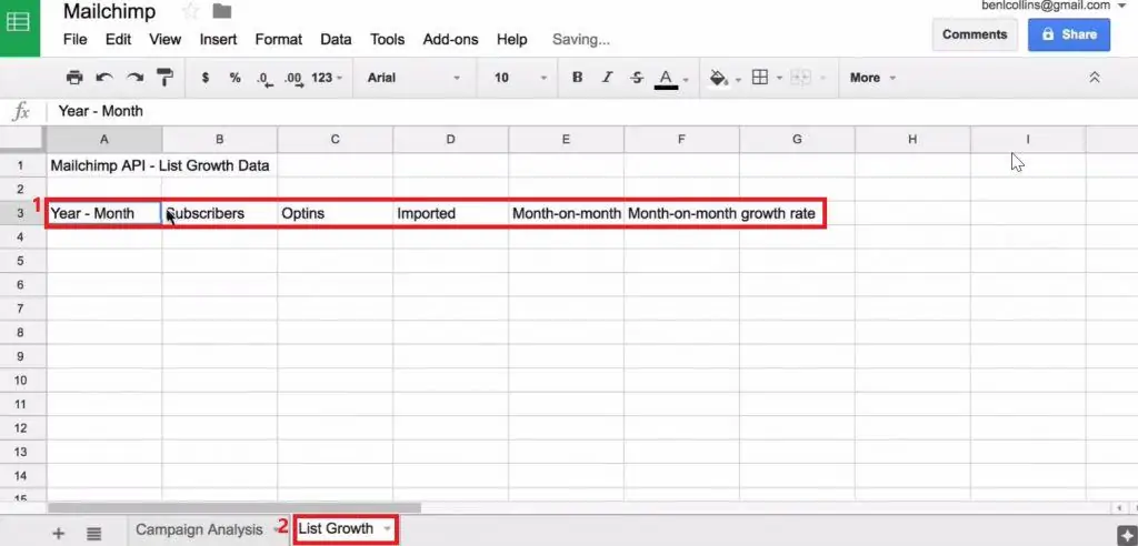 Creating a Google Sheet to fetch List Growth data from MailChimp
