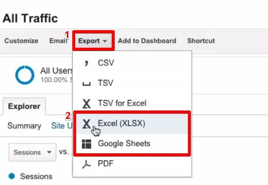 Exporting the Google Analytics reports to Excel