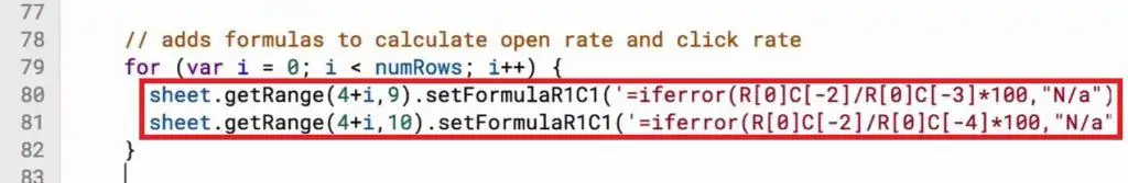 Formulas for Open Rate and the Click Rate in the Script editor