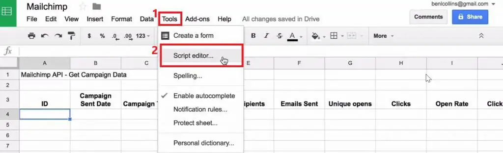 Opening Script editor from the Tools in Google Sheets