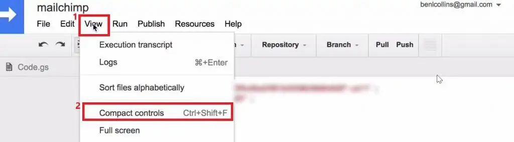 Selecting Compact controls under the View option in the Script editor