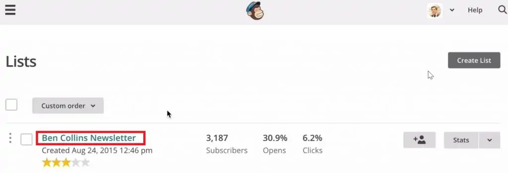 Selecting List to get the List ID in MailChimp