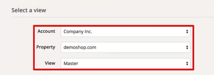 Selecting a view in the Query Explorer to access the Google Analytics data