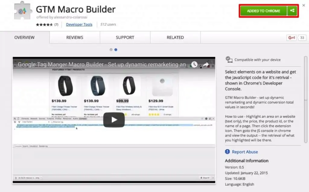 Adding the GTM Macro Builder plugin as a Google Chrome extension