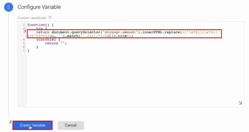 Configuring the JavaScript code to identify the transaction value