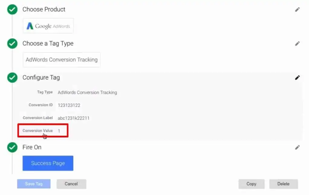 Conversion value of an event associated with a Tag in Google Tag Manager