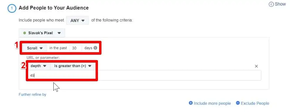 Creating a custom audience based on Scroll Depth Threshold in Meta Pixel
