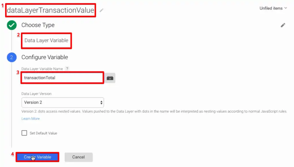 Creating a new data layer type variable in Google Tag Manager