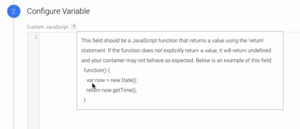 Custom JavaScript code should be a function that returns a value
