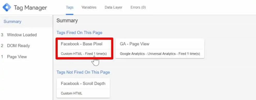 Meta Base Pixel Tag fires with the page load in the preview mode of Google Tag Manager