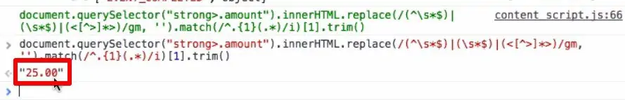 JavaScript code returns the total conversion value in the HTML console windowÂ