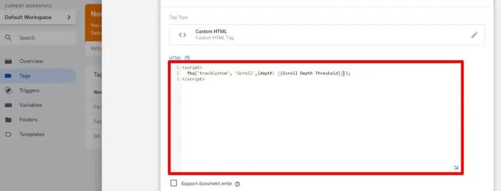 JavaScript code to send Scroll Depth Threshold variable to Meta Pixel base Tag