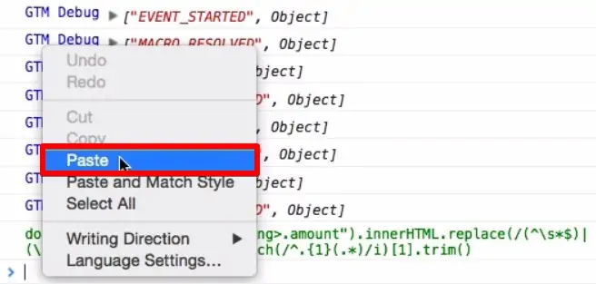 Pasting the JavaScript code into the HTML console windowÂ