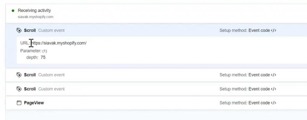 Real-time events received by Meta Pixel