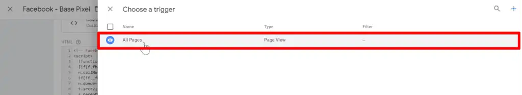 Selecting All Pages under Triggering to fire the Tag on all pages