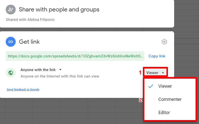 Give users with the link access to view, comment, or edit