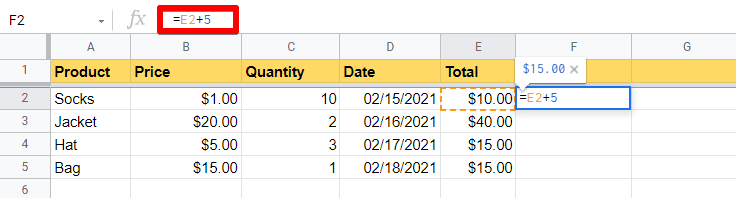 Combine cell indices and numbers to formulas