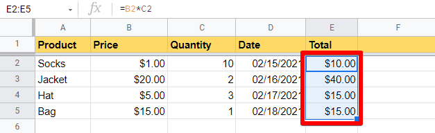 Drag the bottom right corner of E2 cell down to paste the transposed formula over the cells below