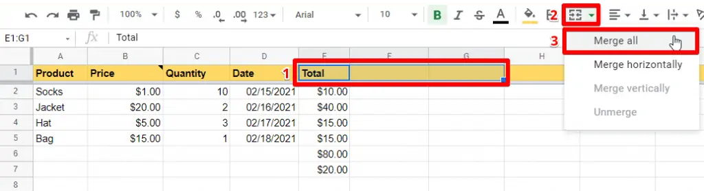 Merge multiple cells into one