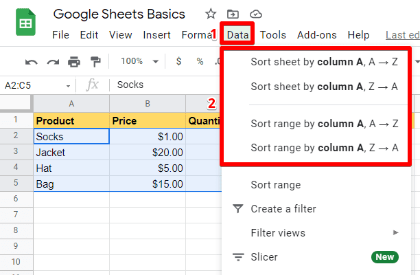 Options for sorting in Data
