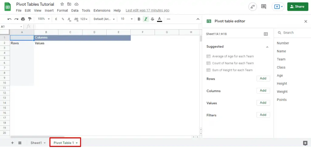 Accessing the created pivot table from a new sheet on Google Sheets