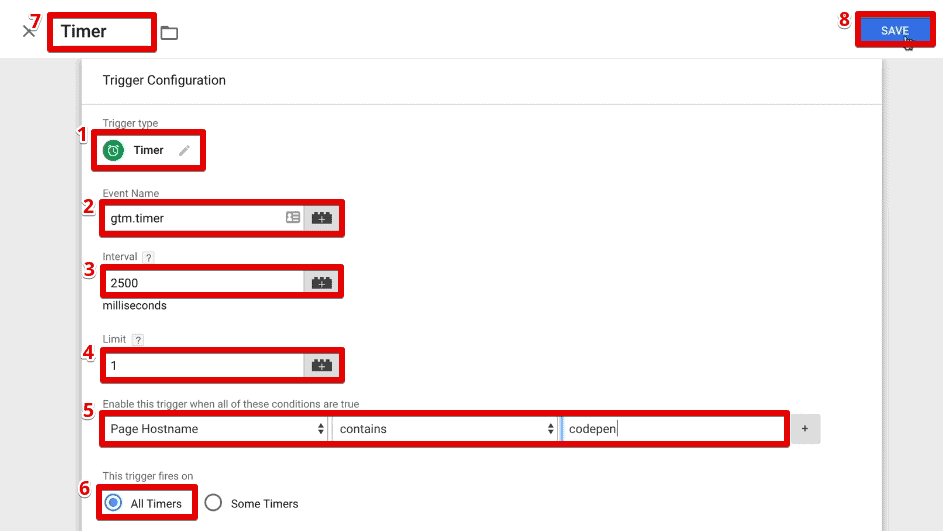 Configuring a timer trigger in Google Tag Manager