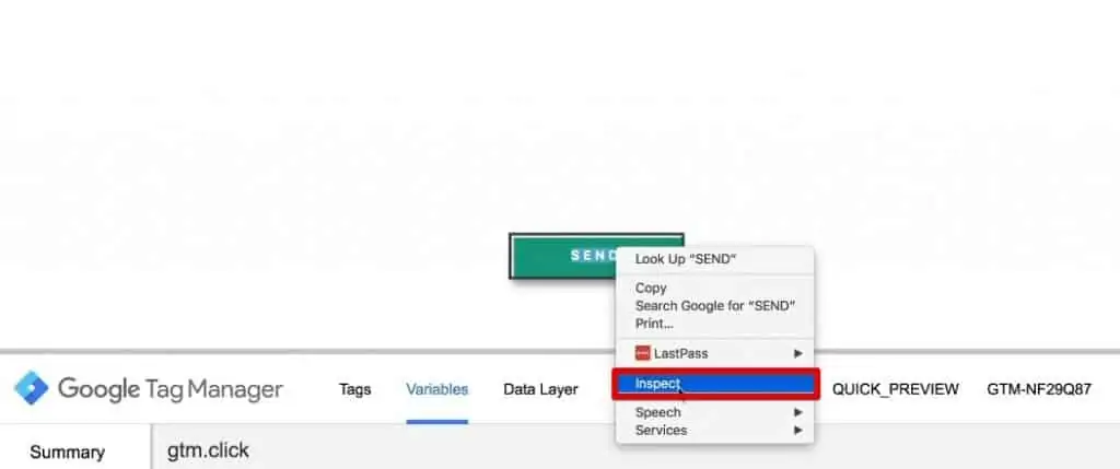 Inspecting an element to access the Data Layer ID