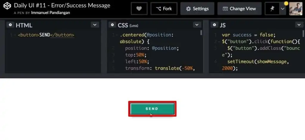 Using CodePen simulations to generate a send button