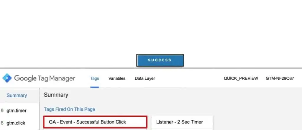 Verifying fired Tags on Google Tag Manager for successful trigger timer