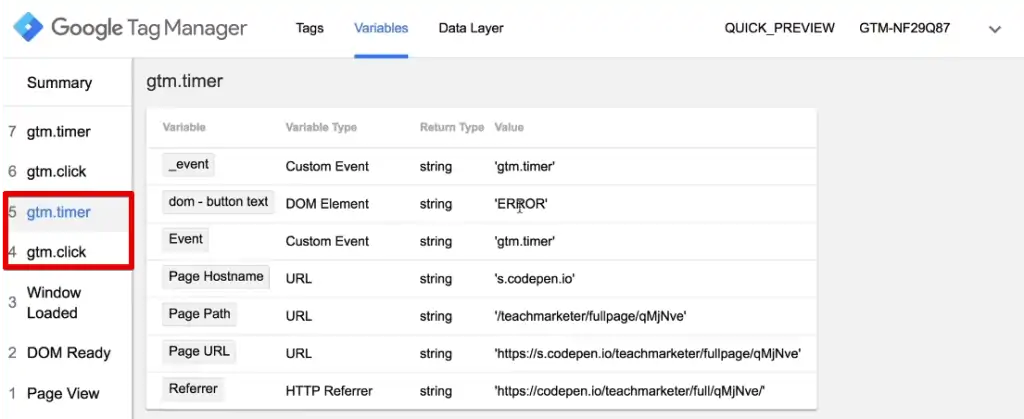 Verifying successful timer firing on Google Tag Manager