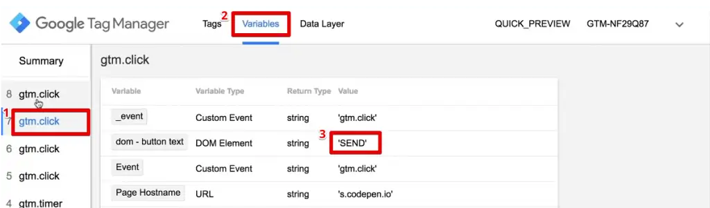 Verifying the variables fired on Google Tag Manager
