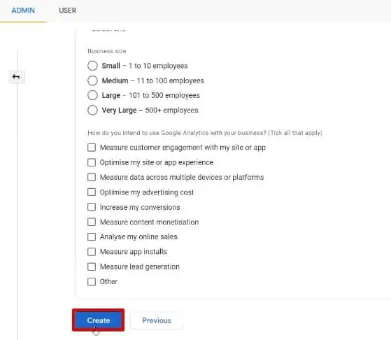Creating the Shopify property on the Google Analytics account