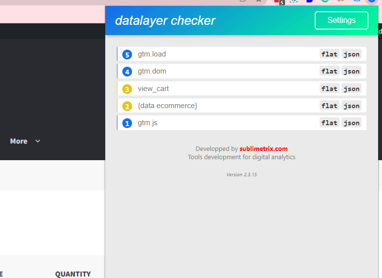 Accessing the datalayer checker plugin from the website browser