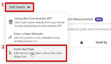 Adding a new event from the Pixel in the Meta Business Manager account
