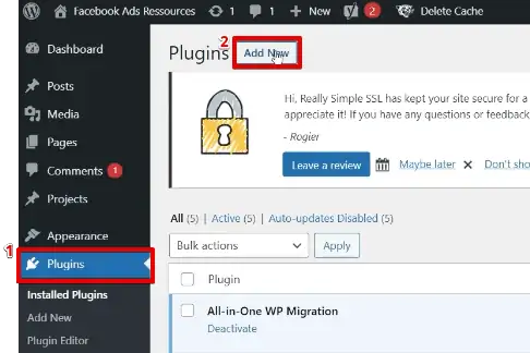 Adding a new plugin to the WordPress portal of the website