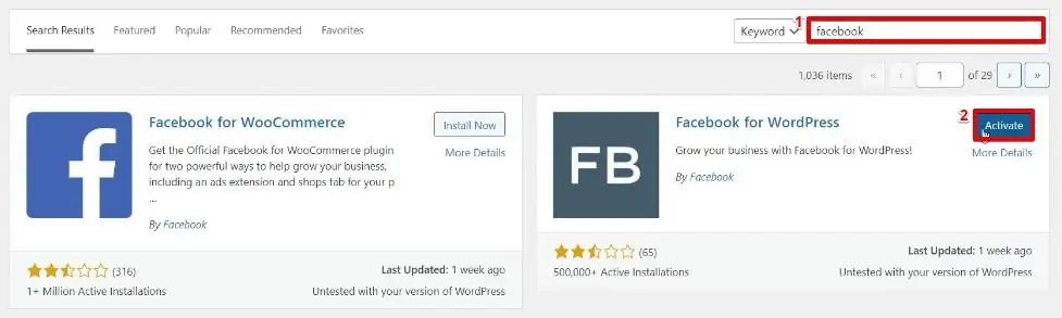 Configuring Facebook for WordPress extension to the WordPress portal of the website