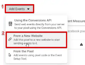 Configuring an event from a new website in Meta Business Manager