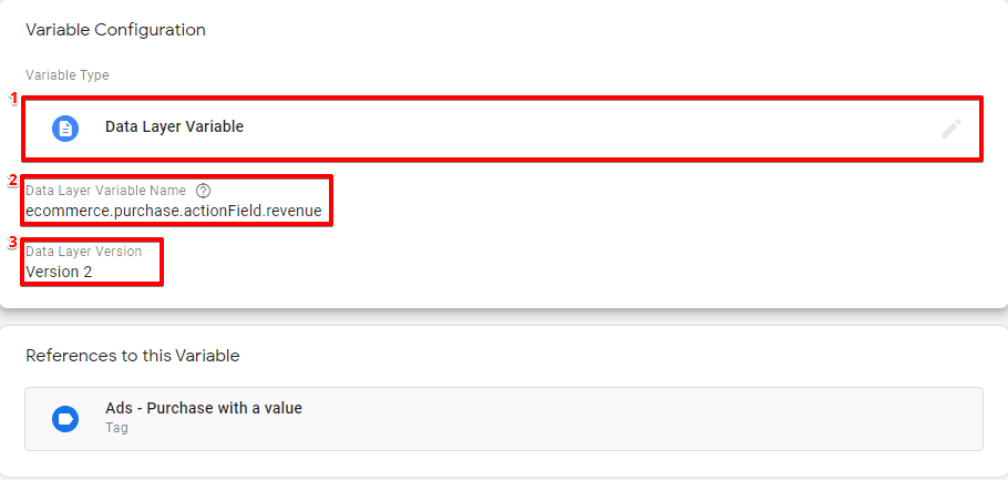 Configuring the conversion ID and the conversion label into a data layer variable