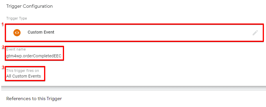 Configuring the event name and the trigger type into a custom event trigger