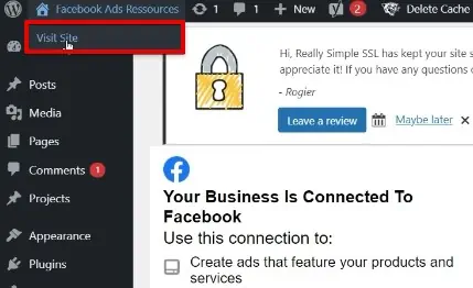 Visiting the webpage from the WordPress portal of the website