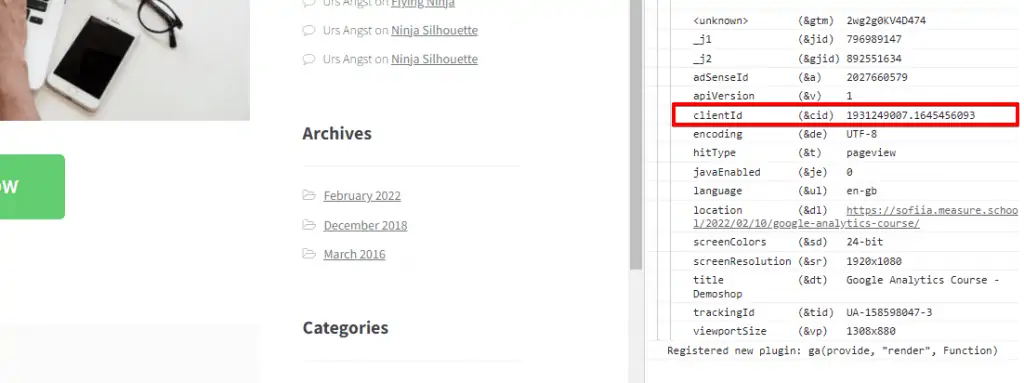 Checking the client IDs from the Google Analytics account to identify a user
