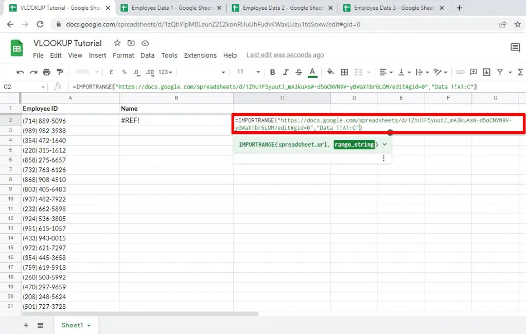 Implementing an import range function to access the data from various spreadsheets