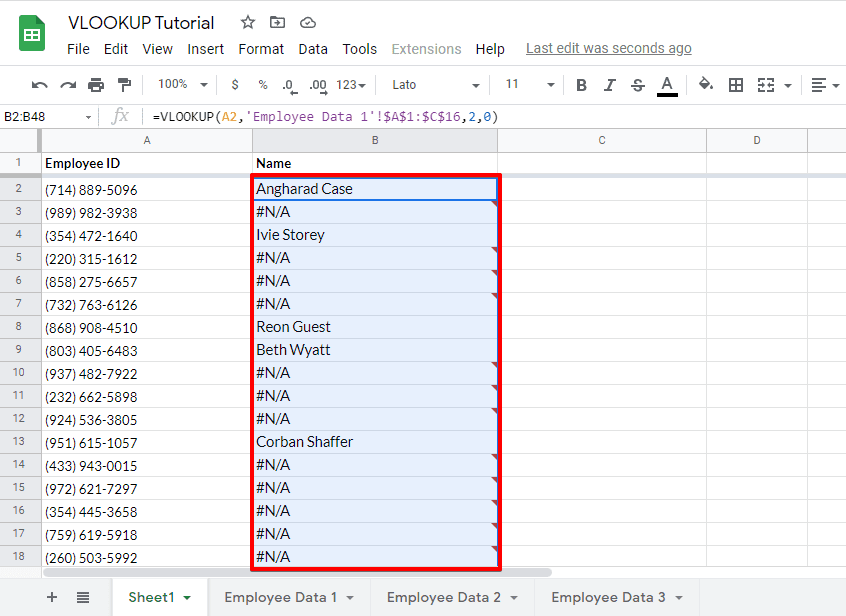 Implementing the VLookup function across the data set to access the data from a sub sheet of a Google Spreadsheet