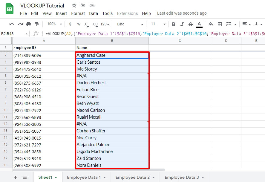 Implementing the VLookup function across the data set to access the data from multiple sub sheets of a Google Spreadsheet