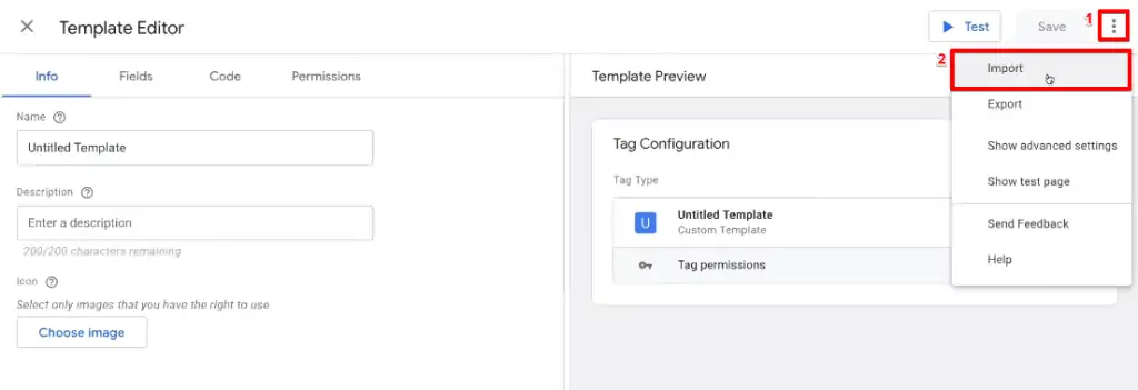 Importing the LinkedIn Event custom template for use on the GTM interface